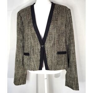 Dana Buchman Tweed Blazer Jacket Pockets Lined One Button Black Women's Size L